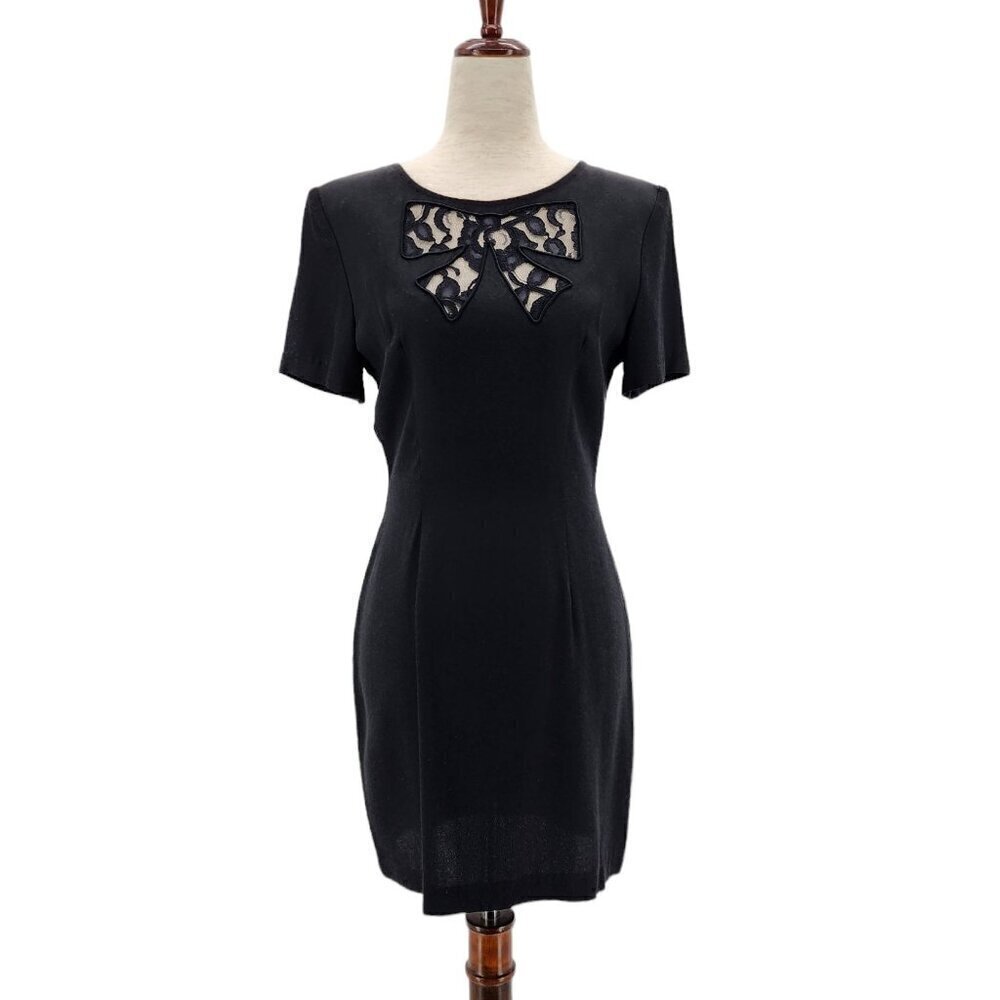 Vintage Brioche California Black Lace Short Mini Cocktail Dress Womens 3/4